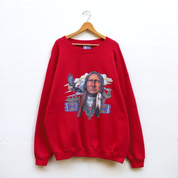Lee Sport Other - Vintage Lee Sport XL Native American Indian Tribe Man Crewneck Sweatshirt Red